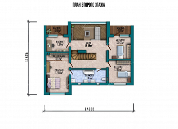 Проект одноэтажного дома с мансардой, террасой и балконами / План мансардного этажа Проект одноэтажного дома с мансардой, террасой и балконами / План мансардного этажа