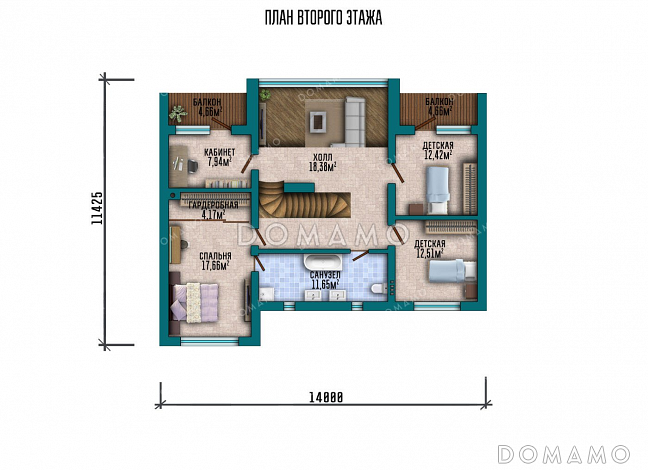 Проект одноэтажного дома с мансардой, террасой и балконами / План мансардного этажа Проект одноэтажного дома с мансардой, террасой и балконами / План мансардного этажа