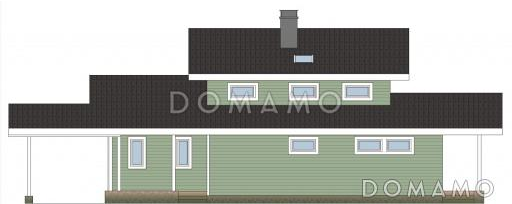 Проект дома из пеноблоков с навесом для машины и двумя спальнями на мансардном этаже / Фасад 2