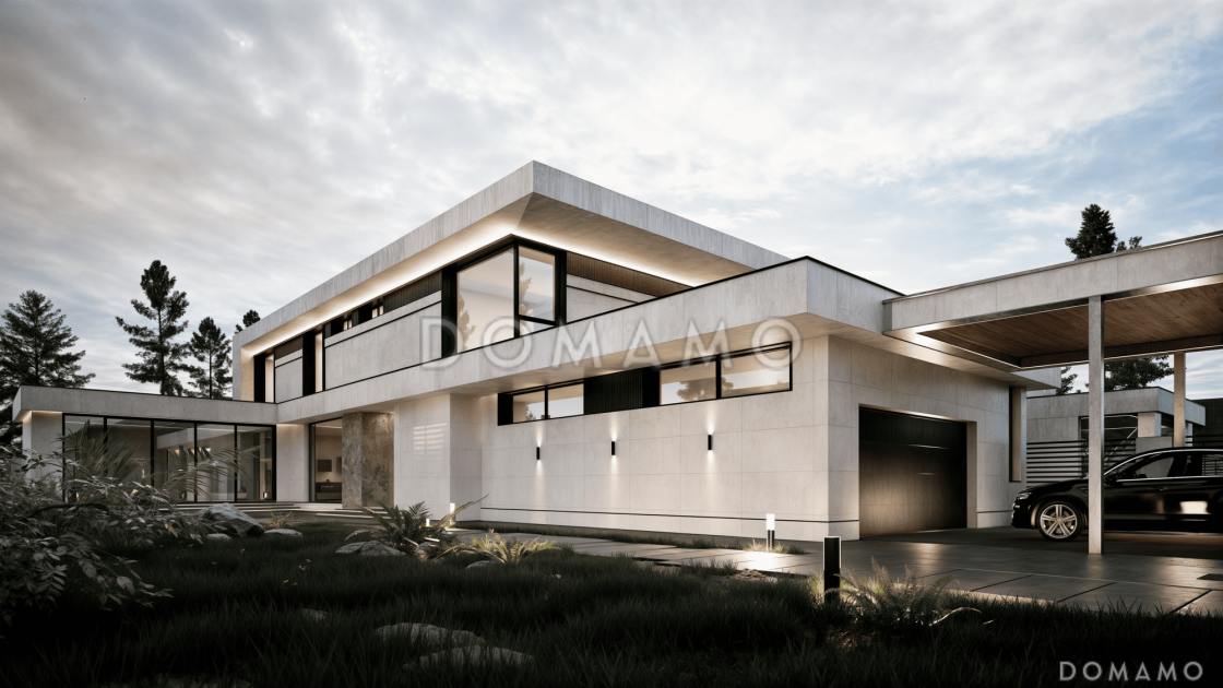 Проект дома с 4 спальнями, гаражом на 4 машины и мастерской / 1