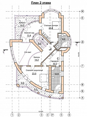 Проект современного дома с мансардным и цокольным этажом / План 2 этажа Проект современного дома с мансардным и цокольным этажом / План 2 этажа
