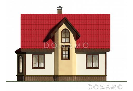 Проект небольшого каркасного дома с большим крыльцом и эркером. / Фасад 3