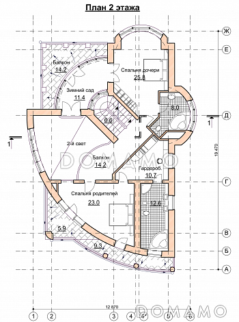 Проект современного дома с мансардным и цокольным этажом / План 2 этажа Проект современного дома с мансардным и цокольным этажом / План 2 этажа
