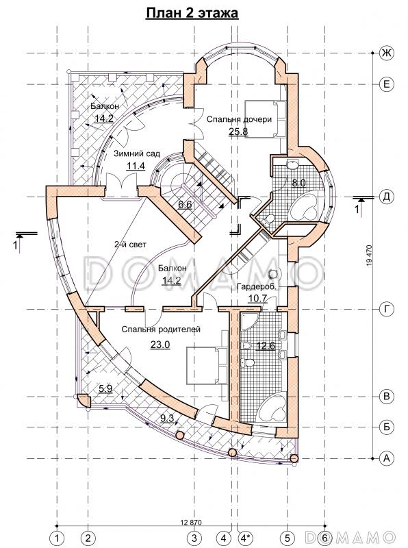 Проект современного дома с мансардным и цокольным этажом / План 2 этажа