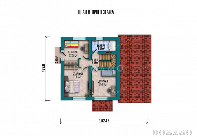Проект одноэтажного дома с мансардой и гаражом / План мансардного этажа
