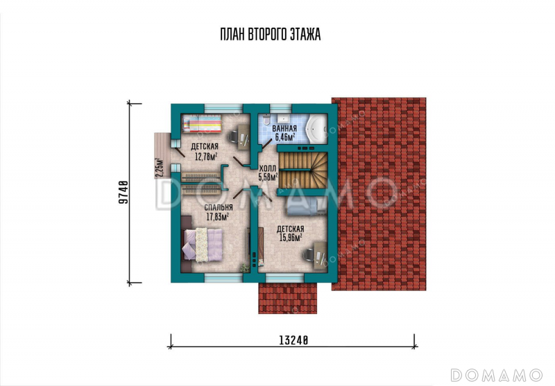 Проект одноэтажного дома с мансардой и гаражом / План мансардного этажа