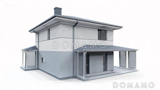 Проект загородного дома для семьи с детьми, просторной ванной, террасой / Фасад 1