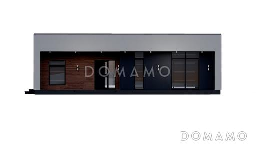Проект одноэтажного дома в стиле Хай-тек с панорамным остеклением / Фасад 1