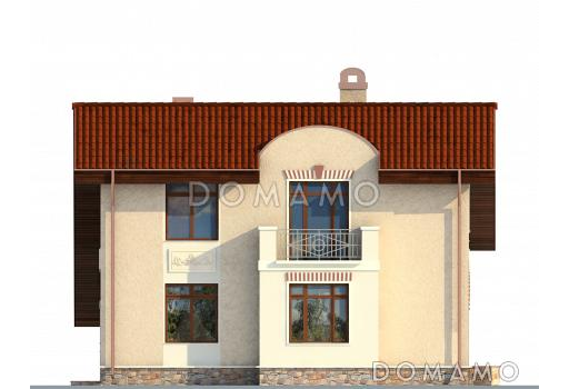 Проект двухэтажного дома из газобетона с гаражом на одну машину / Фасад 2