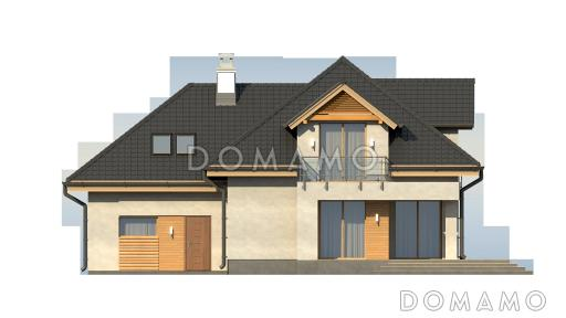 Проект одноэтажного мансардного дома из газобетона с кабинетом, гаражом и комнатой над гаражом / Фасад 2