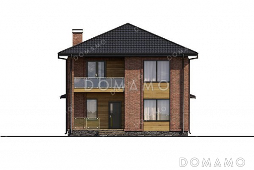 Проект двухэтажного дома с большой гостиной и террасой / Фасад 3 Проект двухэтажного дома с большой гостиной и террасой / Фасад 3