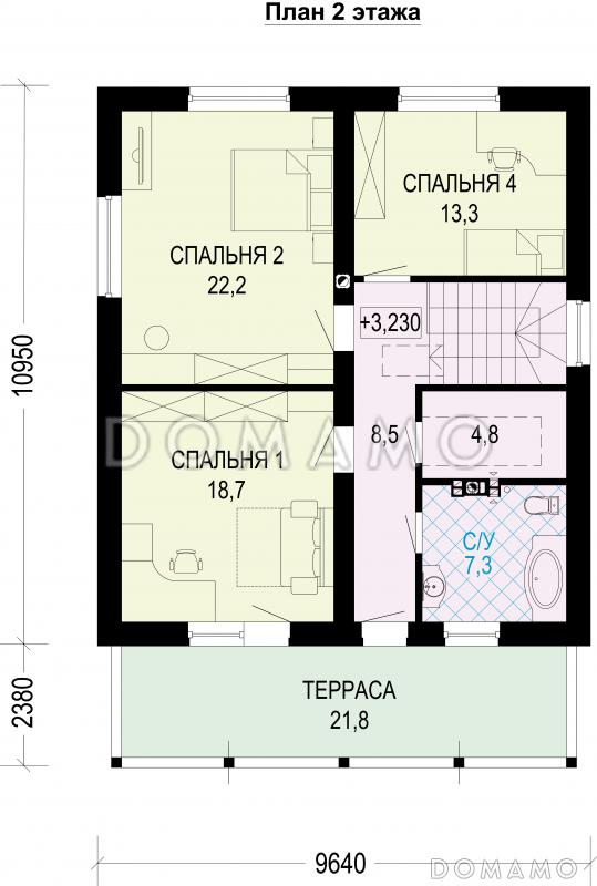 Проект двухэтажного газобетонного дома с большой террасой на втором этаже / План 2 этажа
