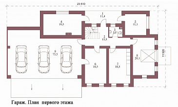 Проект гаража на 3 машины с мастерской и мансардой / План 1 этажа Проект гаража на 3 машины с мастерской и мансардой / План 1 этажа