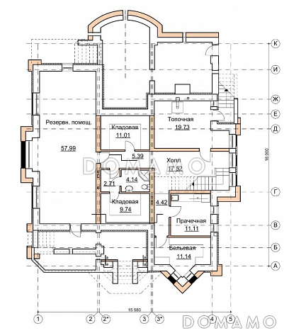 Проект коттеджа в стиле шале с двусветной гостиной / План цокольного этажа Проект коттеджа в стиле шале с двусветной гостиной / План цокольного этажа