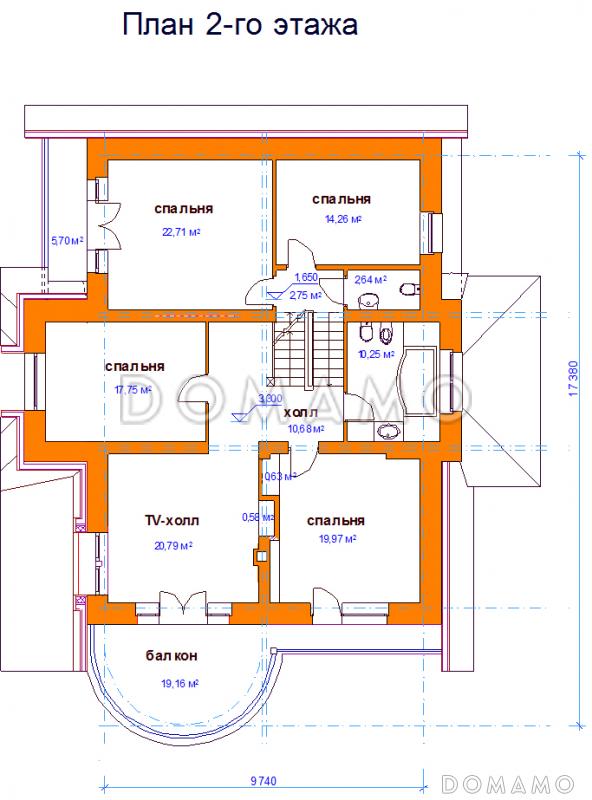 Проект коттеджа с высокой крышей / План 2 этажа