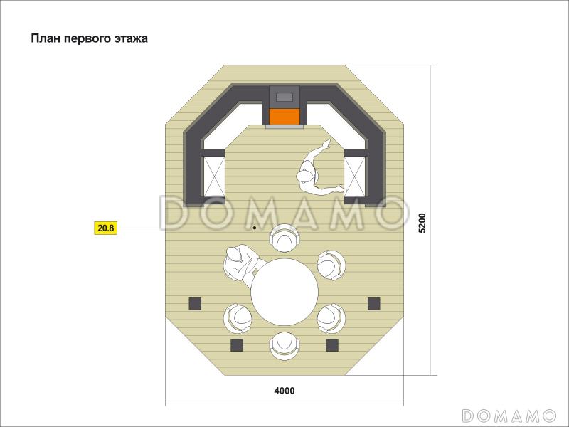 Проект беседки традиционной формы с обеденной зоной и зоной барбекю / План 1 этажа