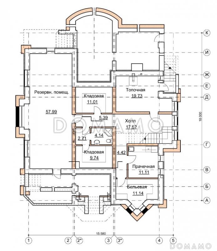 Проект коттеджа в стиле шале с двусветной гостиной / План цокольного этажа