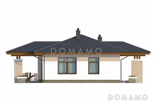 Проект одноэтажного дома из SIP панелей с панорамным окном на крытую террасу / Фасад 2