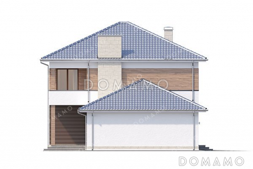 Проект двухэтажного дома с террасой, гаражом и балконом / Фасад 3