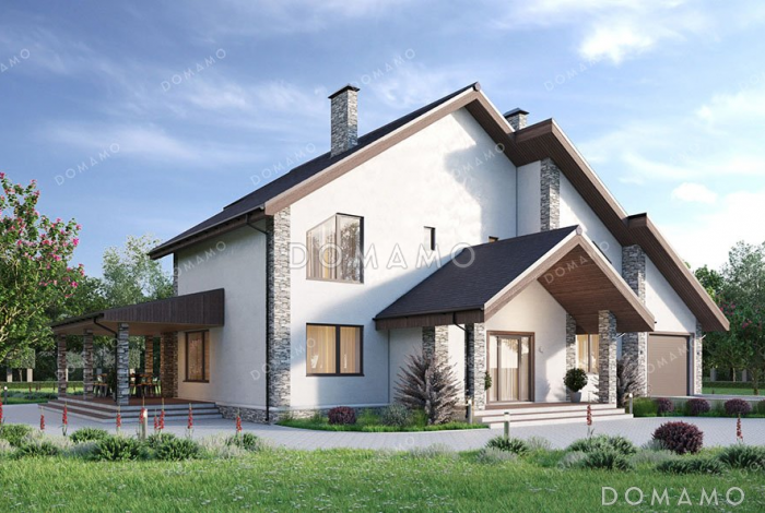 Проект двухэтажного дома с мансардой и гаражом Проект двухэтажного дома с мансардой и гаражом