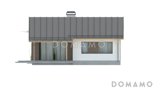 Проект компактного одноэтажного дома небольшой площади из кирпича с двумя спальнями / Фасад 2