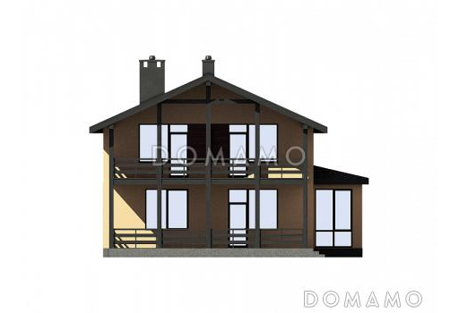 Проект дома с двумя террасами, эркером, просторной гостиной, кабинетом / Фасад 3