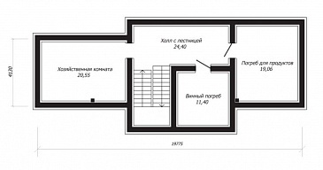 Проект двухэтажного дома из клееного бруса с зимним садом / План цокольного этажа Проект двухэтажного дома из клееного бруса с зимним садом / План цокольного этажа