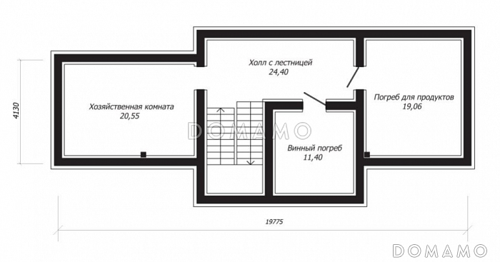 Проект двухэтажного дома из клееного бруса с зимним садом / План цокольного этажа Проект двухэтажного дома из клееного бруса с зимним садом / План цокольного этажа