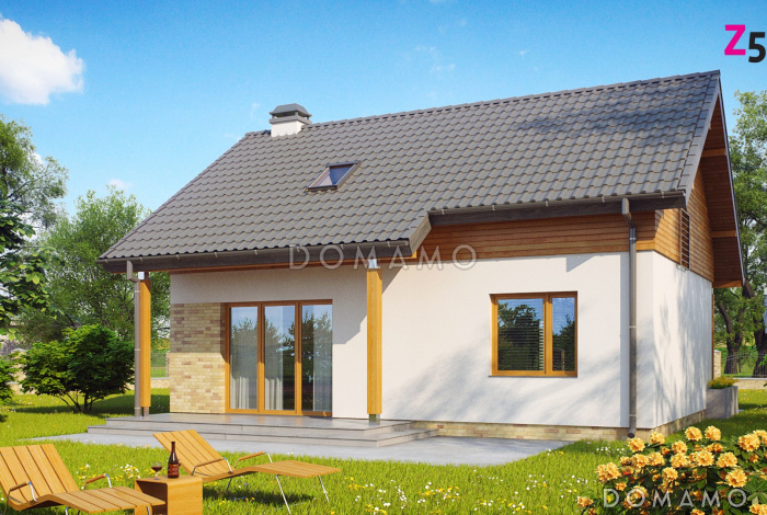 Проект компактного одноэтажного мансардного дома из газобетона с кабинетом и тремя спальнями Проект компактного одноэтажного мансардного дома из газобетона с кабинетом и тремя спальнями