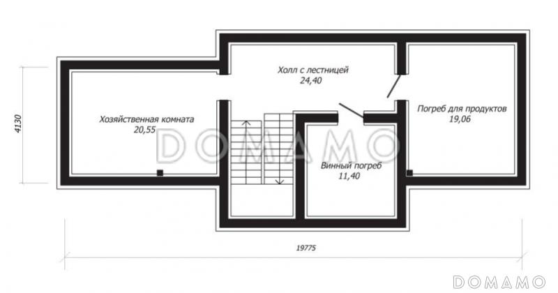 Проект двухэтажного дома из клееного бруса с зимним садом / План цокольного этажа