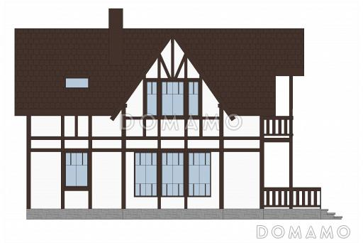 Проект дома из кирпича с отделкой фасадов в стиле фахверк, сауной на мансардном этаже / Фасад 4