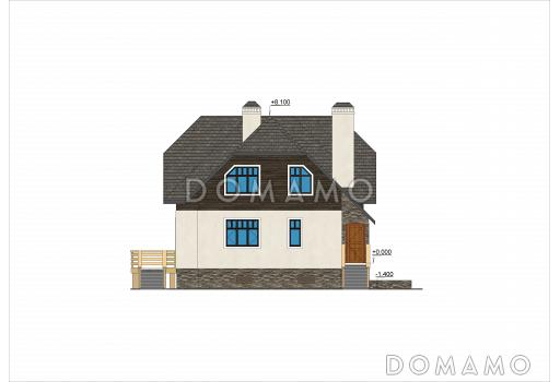 Проект кирпичного дома с цокольным и мансардным этажами, террасой и сауной / Фасад 3