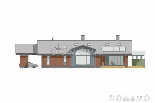 Проект просторного дома в скандинавском стиле с хамамом, зоной отдыха и навесом для 2 машин / Фасад 3