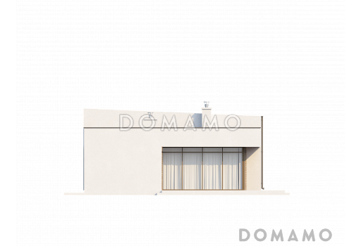 Проект современного одноэтажного дома с плоской крышей из кирпича с тремя спальнями и панорамным остеклением гостиной / Фасад 1