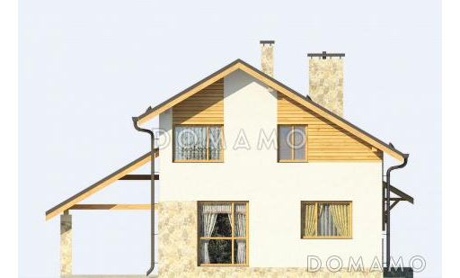 Проект загородного дома из СИП панелей с мансардой и навесом для машины / Фасад 3