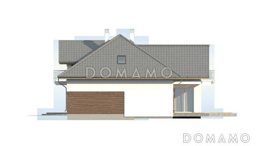 Проект просторного одноэтажного мансардного коттеджа из газобетона с гостевой спальней на первом этаже, кабинетом и гаражом / Фасад 3