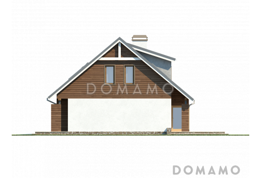 Проект одноэтажного мансардного дома из газобетона с кабинетом, тремя спальнями и гаражом / Фасад 4