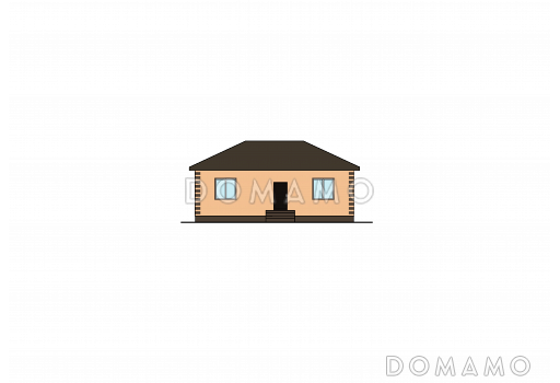 Проект небольшого одноэтажного дома с двумя спальнями, кладовой в кухне-гостиной / Фасад 1