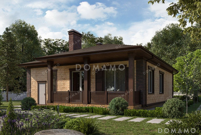 Проект одноэтажного дома с террасой и гаражом для автомобиля Проект одноэтажного дома с террасой и гаражом для автомобиля