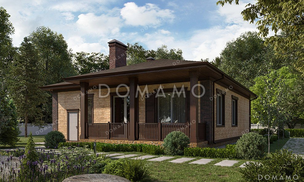 Проект одноэтажного дома с террасой и гаражом для автомобиля / 2