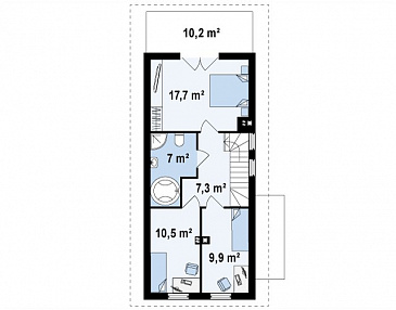 Проект компактного двухэтажного дома из газобетона для строительства на очень узком участке / План 2 этажа Проект компактного двухэтажного дома из газобетона для строительства на очень узком участке / План 2 этажа