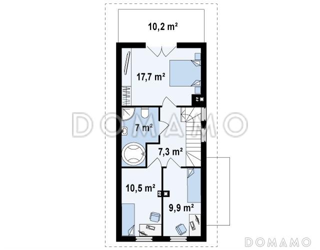 Проект компактного двухэтажного дома из газобетона для строительства на очень узком участке / План 2 этажа