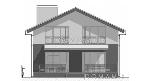 Проект дома с террасой, прямоугольной кухней-гостиной, хозяйской спальней на мансардном этаже с балконом / Фасад 2