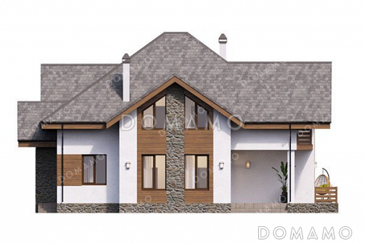 Проект одноэтажного дома с мансардой и террасой / Фасад 1