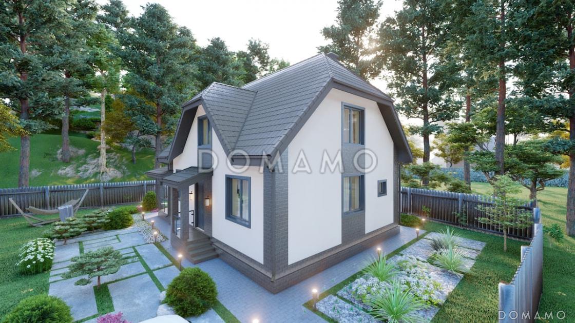 Проект мансардного дома с встроенной сауной, крытой террасой и кабинетом / 3