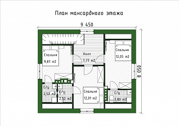 Проект мансардного дома с встроенной сауной, крытой террасой и кабинетом / План мансардного этажа Проект мансардного дома с встроенной сауной, крытой террасой и кабинетом / План мансардного этажа