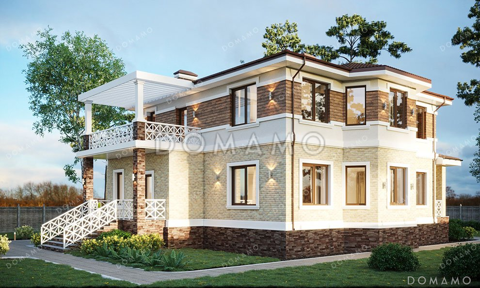 Проект дома с террасой, балконом и гаражом / 2