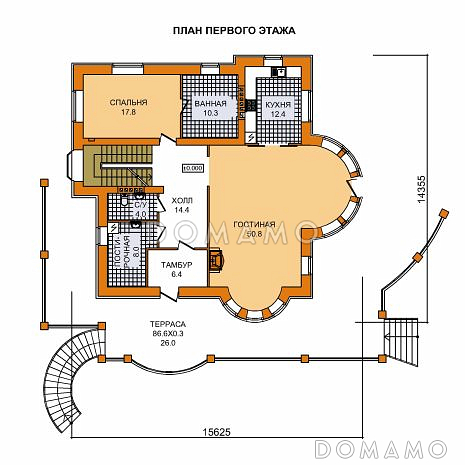 Проект дома из газобетона для неровных участков / План 1 этажа Проект дома из газобетона для неровных участков / План 1 этажа