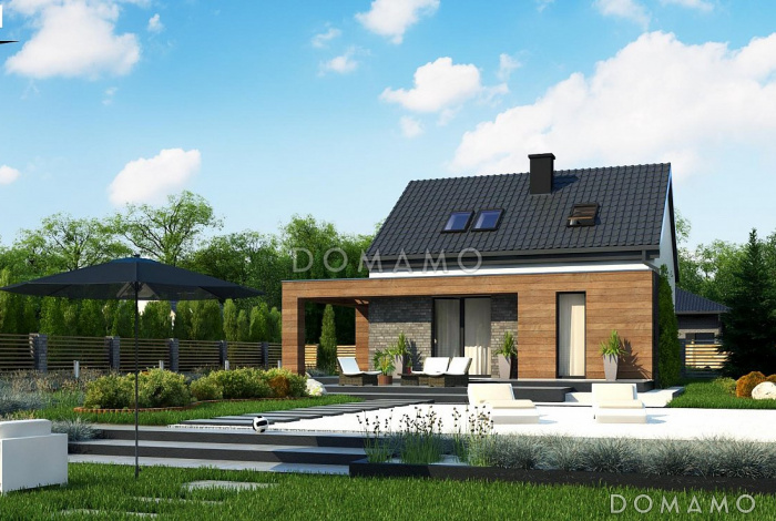 Проект компактного одноэтажного мансардного дома из кирпича с кабинетом и двумя спальнями Проект компактного одноэтажного мансардного дома из кирпича с кабинетом и двумя спальнями