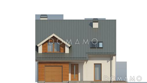 Проект одноэтажного мансардного дома из газобетона с кабинетом, гаражом и большой гостиной / Фасад 1